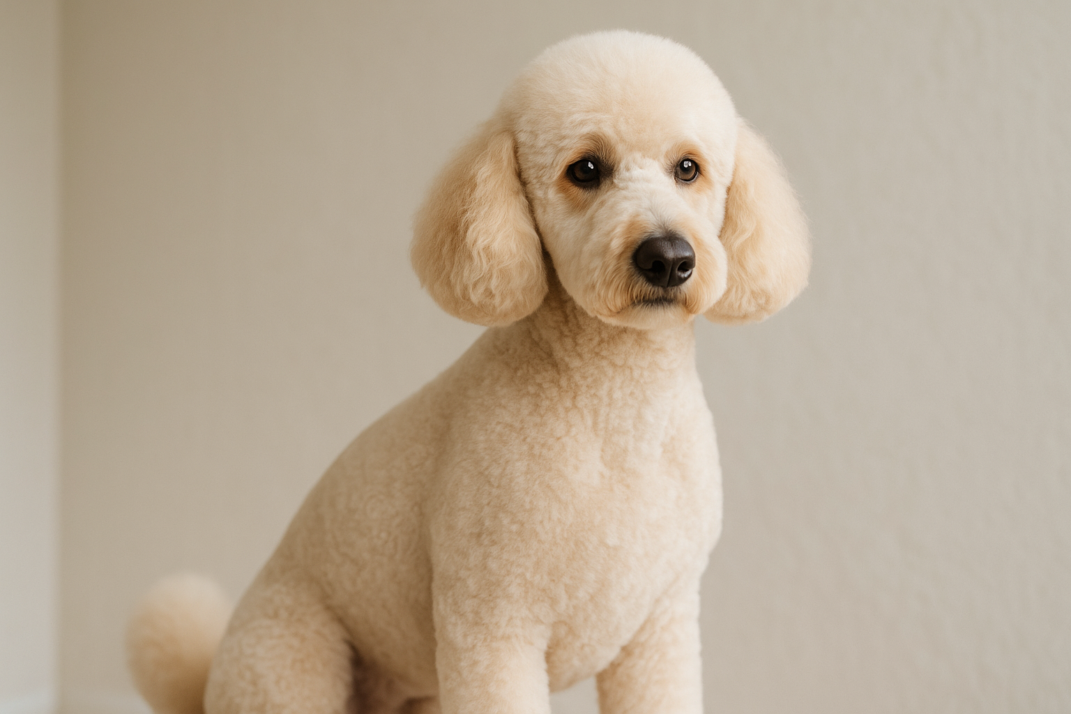 Standard Poodle with freshly trimmed curly coat